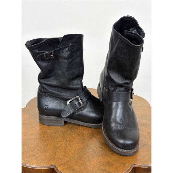 Frye Shoes - Frye Black Moto Boot Womens Size 7 Short Bootie Black Leather w/ Buckles